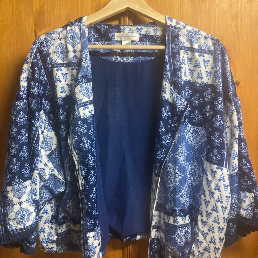 Cool Blue Light Zip-up Blouse